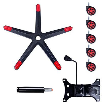Frassie 28" Gaming Chair Base Replacement Set with Plate, Cylinder, Wheels | Heavy Duty Nylon Gamer Chair Base Replace Kit with 5 Casters Red - color: Red