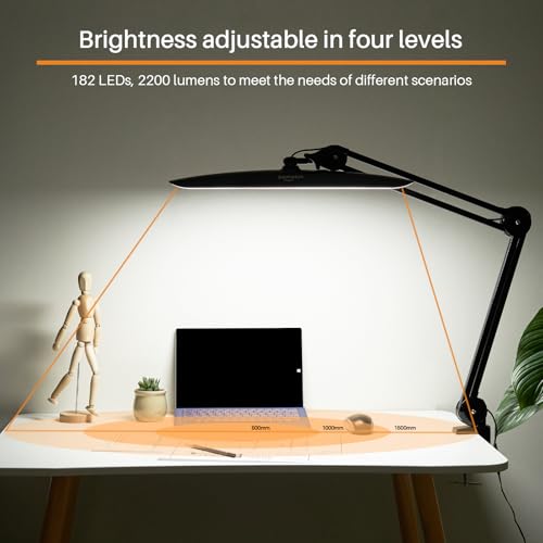 20-Inch LED Desk Lamp with Clamp, 20W 2200LM, Black CCT | 182 SMD LEDs provide eye-caring, flicker-free lighting with 4 brightness levels and 3 color temperatures - size: BLACK-CCT-Non Protective