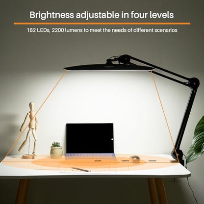 20-Inch LED Desk Lamp with Clamp, 20W 2200LM, Black CCT | 182 SMD LEDs provide eye-caring, flicker-free lighting with 4 brightness levels and 3 color temperatures - size: BLACK-CCT-Non Protective