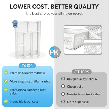 Desk Drawer Organizer, Office Drawer Divider Organizer Tray with 6 Compartments, Metal Mesh Desktop Organization and Accessories for Stationery Makeup Kitchen Toolroom School ＆ Office (Large-White) - size: Large-White