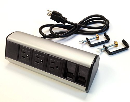 Power & Data Desk Edge Mount Tabletop Center - 3 Power and 2 Ethernet CAT6 RJ45 Data ports - style: 3 Power + 2 CAT6