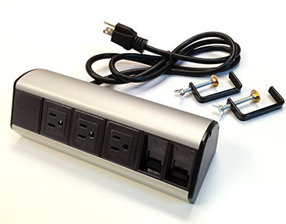 Power & Data Desk Edge Mount Tabletop Center - 3 Power and 2 Ethernet CAT6 RJ45 Data ports - style: 3 Power + 2 CAT6