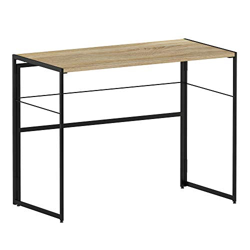 Furinno Riau No Tool/No Assembly/Folding Metal Frame Computer Desk, Sonoma Oak/Black - color: Sonoma Oak/Black, size: 39 inches