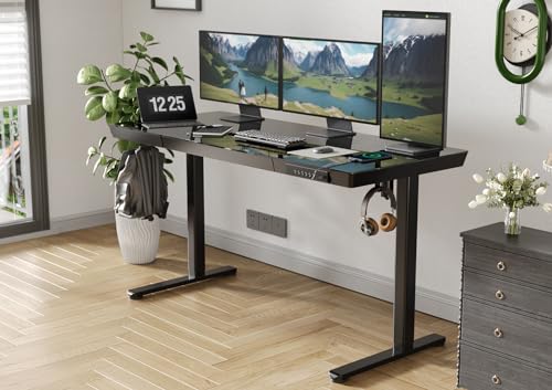 Claiks Glass Standing Desk with Drawers & USB Ports 55x24 Inch, Black - color: Black, size: 55 inch