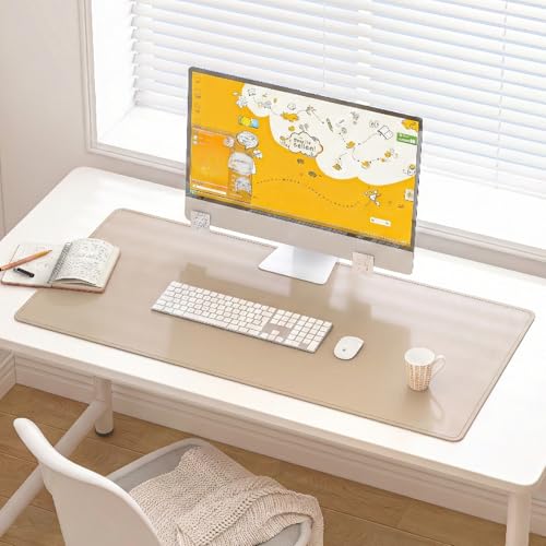 DAWNTREES Desk Mat for Desktop,PU Leather Desk Pad Protector | Non Slip, 35.5" x 16.9" Large Mouse Pad and Keyboard Mat, Waterproof Writing Pad for Office and Home (Beige) - color: Beige, size: 35.5" x 16.9"