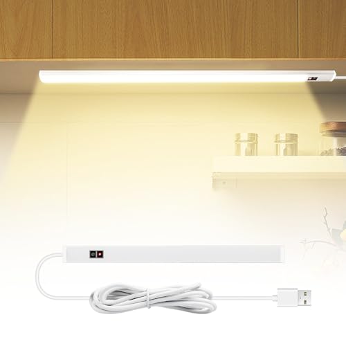 Super Slim 7.87 Inch LED Under Cabinet Light Bar, Hand Motion Activated Dimmable Wardrobe Lamp, USB Powered 3000K Warm White Under Counter Lighting for Kitchen Closet, Reading Desk & Display Case - color: Warm White, size: 7.87 Inch/20CM