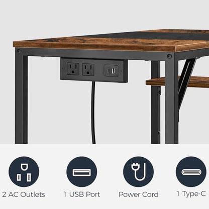 HOOBRO Small Computer Desk, 35.4 Inch Home Office Desk with Power Outlet, Writing Desk with 2 Shelves, Modern Small Desk for Home Office, Study, Easy to Assemble, Rustic Brown and Black BF43UDN01 - color: Rustic Brown + Black
