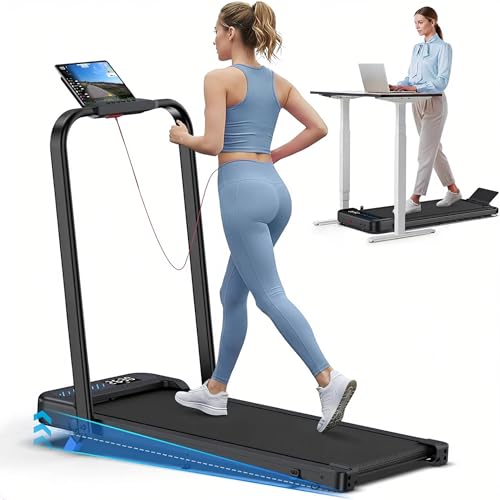 Cardirun Walking Pad with Incline and Stable Handle Bar, Foldable Treadmill | 350+ lbs Capacity, 3.0HP Quiet Under Desk Treadmills for Home, Portable Treadmill with APP, Remote Control and LED Display - color: BLACK