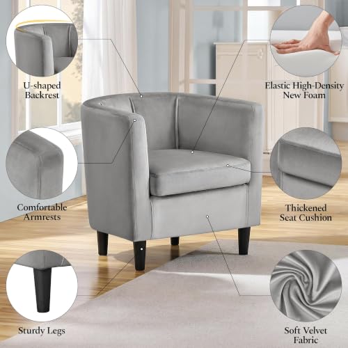 Yaheetech Barrel Accent Chairs Set of 2, Modern Armchairs, Gray | Soft Velvet Chair with High-Density Foam Seat, Upholstered Barrel Sofa Chair for Living Room Bedroom Waiting Room - color: Grey, size: Set of 2