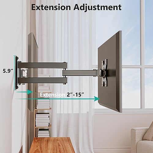 WALI TV Wall Mount Articulating LCD Monitor Full Motion 15 inch Extension Arm Tilt Swivel for Most 13 to 32 inch LED TV Flat Panel Screen with Mounting Holes up to 100x100mm (1330LM), Black | Monitor Wall Mount up to 33lbs, VESA 75/100, Articulating Tilt/
