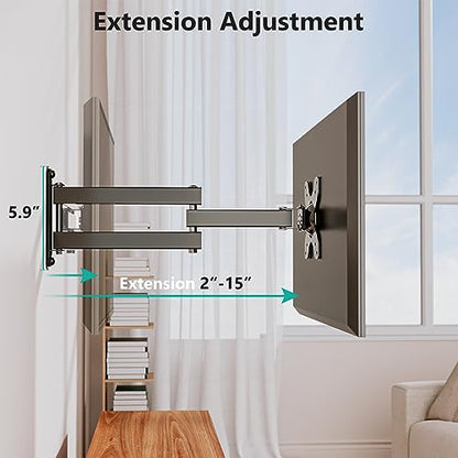 WALI TV Wall Mount Articulating LCD Monitor Full Motion 15 inch Extension Arm Tilt Swivel for Most 13 to 32 inch LED TV Flat Panel Screen with Mounting Holes up to 100x100mm (1330LM), Black | Monitor Wall Mount up to 33lbs, VESA 75/100, Articulating Tilt/
