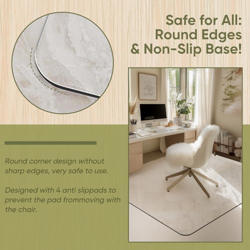 Office Chair Mat for Carpet & Hardwood, Upgraded 45" x 55" Dual Use Tempered Glass Chair Mat for Chair and Footrest Under Desk - size: 45"x55"
