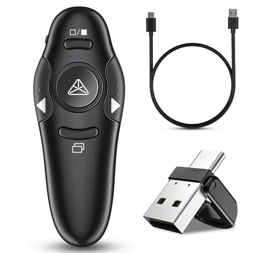 2-in-1 USB Type C Presentation Clicker Wireless Presenter Remote Clicker for PowerPoint Presentations with Clicker, Rechargeable USB C PowerPoint Clicker Slide Advancer for Computer/Mac/Laptop - color: USB C+USB A Rechargeable