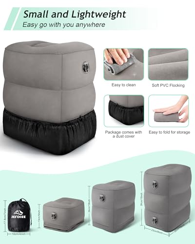 Inflatable Foot Rest Pillow, Kids Airplane Bed, Adjustable Height Leg Rest Pillow, Airplane Travel Essentials Great for Airplane, Office, Home, Trains, Cars(Grey) - color: Grey(small_standard)