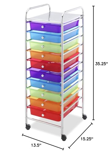 Whitmor 10 Drawer Rolling Craft Storage Cart, Plated Metal Frame for Crafting, Sewing, Crafts, Office, Home Storage,15.25“L x 13.50"W x 35.25"H, Chrome