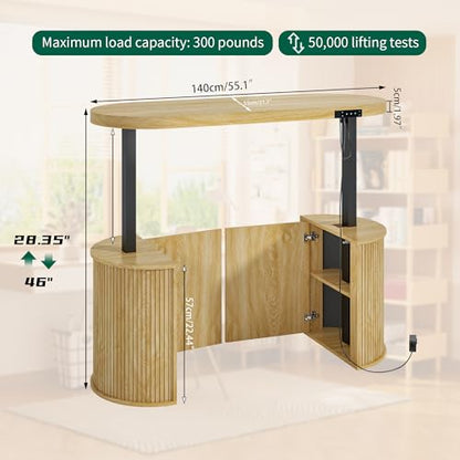 Electric Standing Desk, Sit Stand Up Desk, Adjustable Height Executive Desk - color: Natural-55"