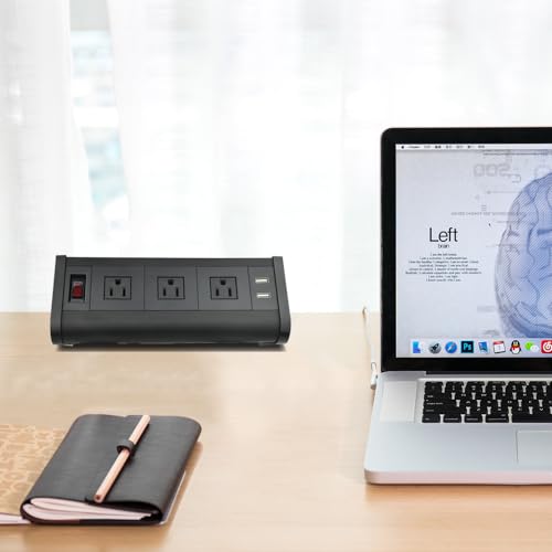 Table Edge Mount Power Strip Desk Clamp Power Sockets with 3 AC Power + 2 USB Charger +1 Switch for for Home Office Hotel (Black)