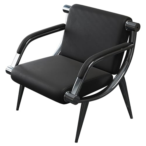 wonline Waiting Room Chair with Armrest Black PU Leather Office Furniture, Office Guest Seating Lobby Conference Reception Chairs for Airport Clinic Hospital Bank Salon Barber(Black) - color: Chrome & Black, size: 1 Seat