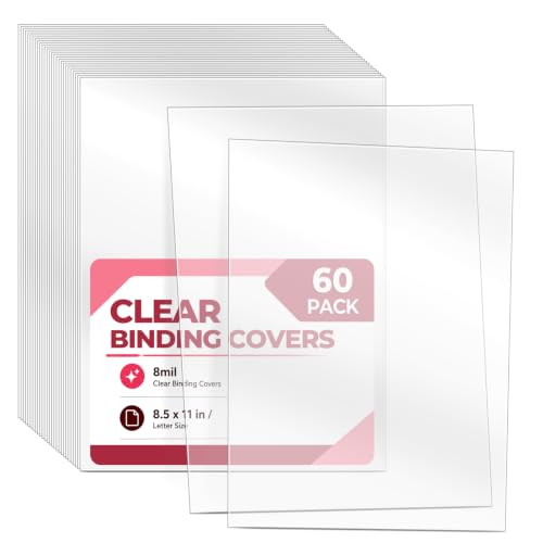 VOKOY 60 Pack Clear Binding Covers 8 Mil, 8.5x11 Inch | Letter Size,Quality Un-Punched Report Covers, Plastic Covers for Home Office Presentation Document Binding, Square Corners - size: 60 Pack, style: 60 Pack Clear