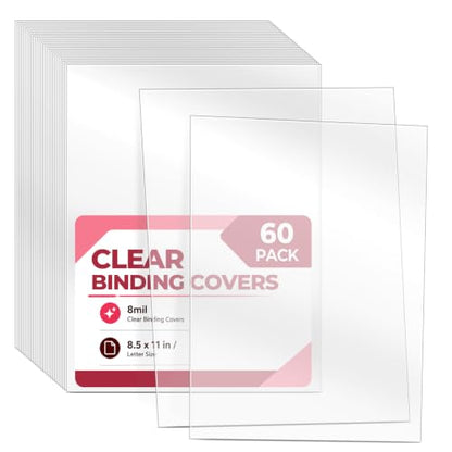 VOKOY 60 Pack Clear Binding Covers 8 Mil, 8.5x11 Inch | Letter Size,Quality Un-Punched Report Covers, Plastic Covers for Home Office Presentation Document Binding, Square Corners - size: 60 Pack, style: 60 Pack Clear