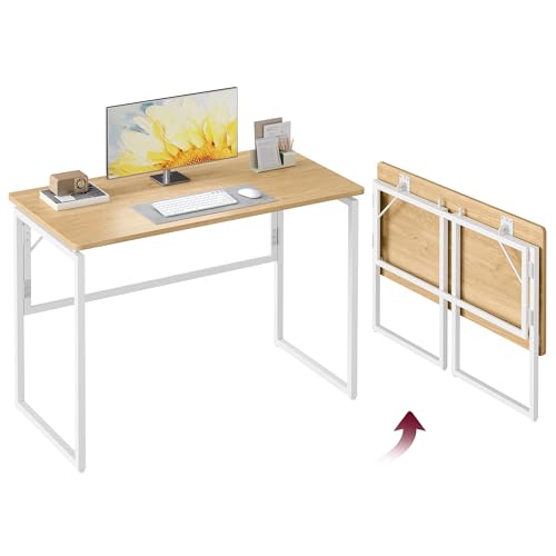 VASAGLE Folding Desk, Foldable Computer Desk, One-Piece Desktop, Rounded Edges, Small Folding Craft Table for Bedroom, Balcony, Camping, Easy Assembly, 39.4 x 19.7 Inches, Straw Yellow ULWD152YD01 - color: Straw Yellow, size: 39.4"