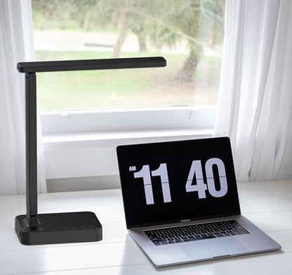 Drevet LED Desk Lamp for College Dorm Room, Desk Light with 1 USB Charging Port 2 AC Power Outlet, 3 Lighting Modes, 3 Level Brightness Touch Lamp, Eye-Caring Home Office Foldable Table Lamp - color: Black Classic 1USB/2AC