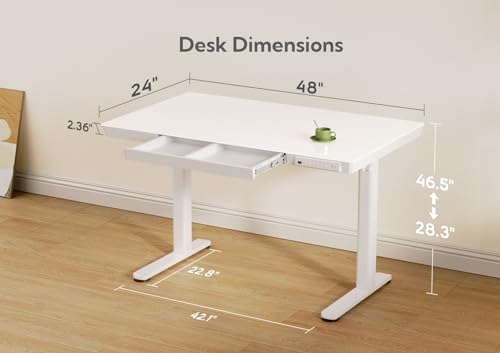 Claiks Glass Standing Desk with Drawers & USB Ports 48x24 Inch, White - color: Super White Glass, size: 48 inch