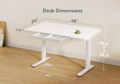 Claiks Glass Standing Desk with Drawers & USB Ports 48x24 Inch, White - color: Super White Glass, size: 48 inch