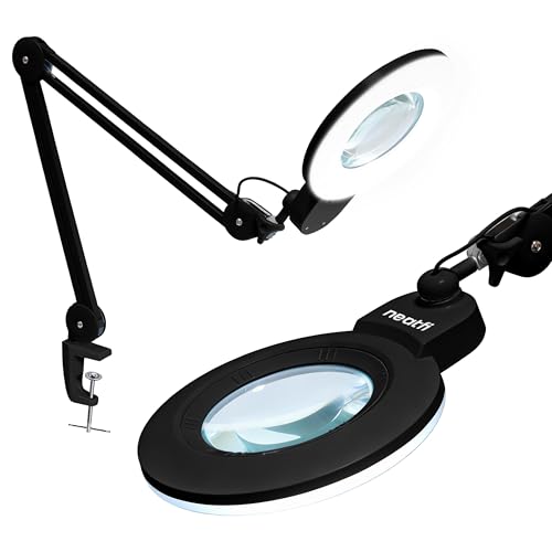 Neatfi XL Bifocal LED Magnifying Lamp, 7” Acrylic Lens, 2.25X/6X Magnification, 1,600 Lumens Dimmable | Hands-Free Close Work | Crafting, Jewelry & Reading (Black, 7-inch Lens, Non-CCT with Clamp) - color: Black, size: 7-inch Lens, Non-CCT with Clamp