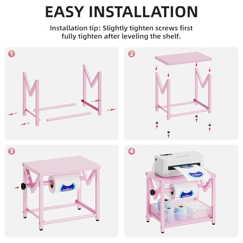 Marbrasse Label Holder for Rolls and Fanfold Labels, Metal Thermal Label Printer Holder with Drawer, Shipping Label Stand,Sticker Roll Holder for Home, Office, Small Business,Pink - color: Pink
