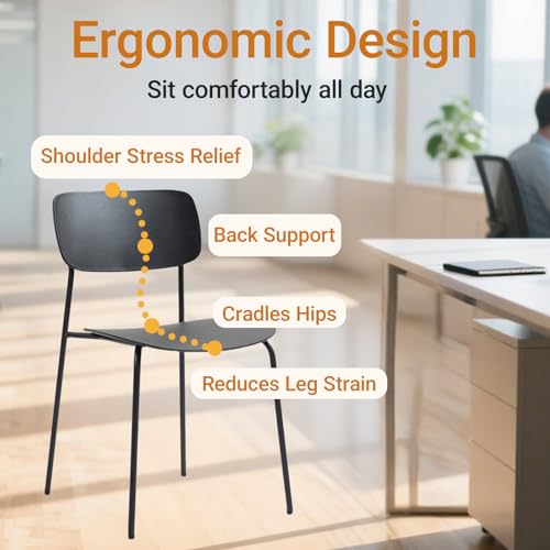 Sidanli Stackable Chairs Set of 4, Waiting Room Chairs with Metal Legs and Ergonomic Plastic Seat, Stacking Office Chairs for Conference Reception Church Banquet, Black - color: Black