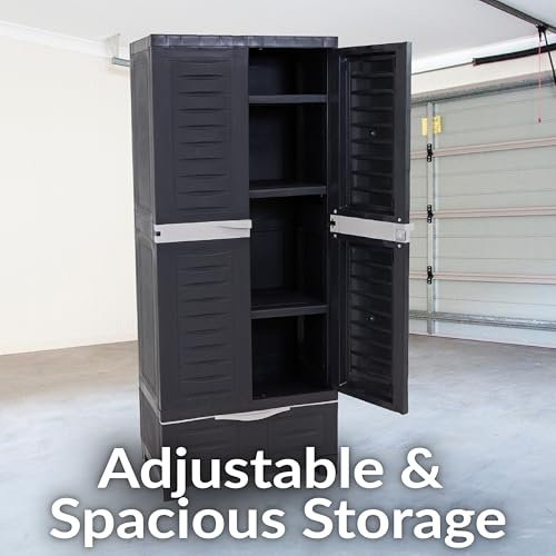 Sunnydaze 57" Garage Storage Cabinet with Locking Doors & Shelves, Shadow - color: Shadow, style: With Drawer - 57.5" H