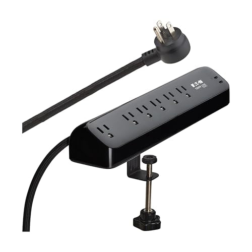 Eaton Tripp Lite series Desk Clamp Power Strip Surge Protector, 6-Outlets, 2x 30W USB-C Charging Ports, 900 Joules, 10ft Braided Flat Extension Cord, Lifetime Manufacturer's Warranty (TLP610U30CLAMPB) - color: Black (2x USB-C), size: 6 Outlets