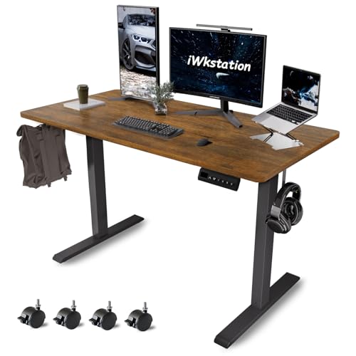 Whole Piece Standing Desk with Wheels Adjustable Height- Mobile Stand up Desk with Lockable Casters, Portable Sit Stand Desks Electric for Home & Office Workstation - color: Rustic Brown, size: 47.2