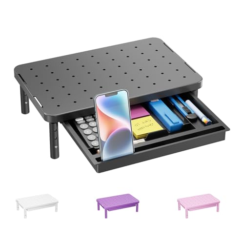 WALI Computer Monitor Stand with Storage, Monitor Riser 3 Height Adjustable - color: Black, size: 14.6 in