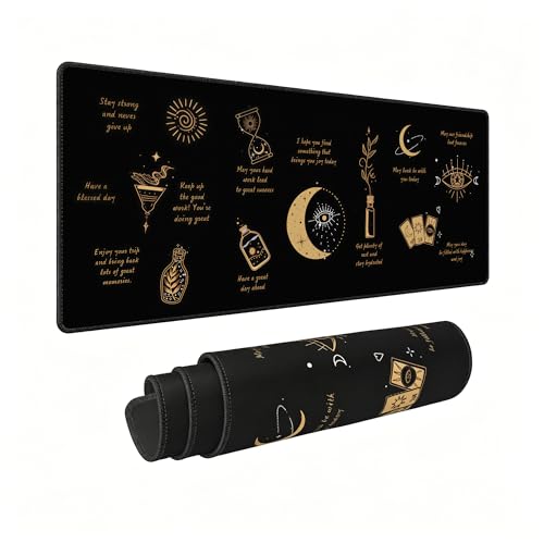 Mystical Witchy Desk Mat,Black Motivational Mouse Pad,31.5 x 12 in | Large Gold All-Seeing Eye Gaming Mousepad,Extended Inspirational Celestial Computer Keyboard Pad for Men Women,80x30cm - color: Moon Sun Eye
