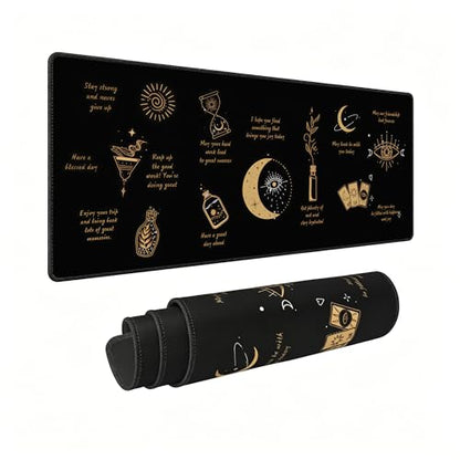 Mystical Witchy Desk Mat,Black Motivational Mouse Pad,31.5 x 12 in | Large Gold All-Seeing Eye Gaming Mousepad,Extended Inspirational Celestial Computer Keyboard Pad for Men Women,80x30cm - color: Moon Sun Eye