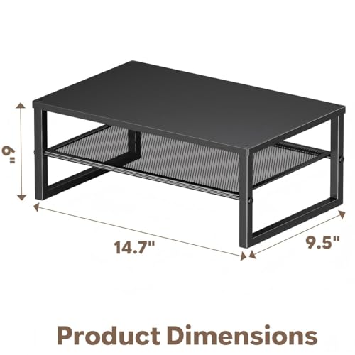 Ekisemio 2-Tier Computer Monitor Stand Riser, Desk Organizer for Monitor, Black
