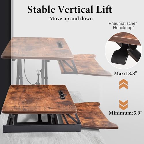 Standing Desk Converter 38 Inch, Height Adjustable Sit to Stand Workstation, Dual Monitor and Laptop Riser with Wide Keyboard Tray, Ergonomic Desk Topper for Home Office School, Brown - color: Tiger Brown