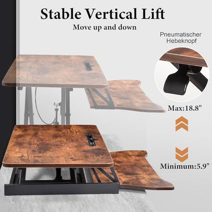 Standing Desk Converter 38 Inch, Height Adjustable Sit to Stand Workstation, Dual Monitor and Laptop Riser with Wide Keyboard Tray, Ergonomic Desk Topper for Home Office School, Brown - color: Tiger Brown