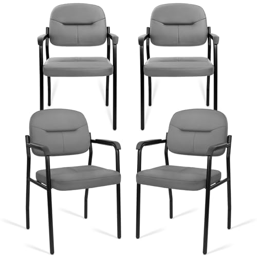 CLATINA Leather Guest Chair Sets of 4, Office Reception Chair No Wheels with Armrests and Lumber Support, Ergonomic Desk Armchair for Meeting Waiting Conference Lobby Room, Grey - color: Grey-laurel, size: 4pack