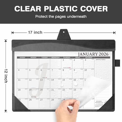 Ospelelf Leather Desk Calendar 2026-2027 with Storage Pocket Protective Cover Large 12"x17" Monthly Planner Pad 18 Months January 2026 - June 2027 Black - color: Black Gray, size: 12" X 17" (Jan.2026 - June.2027)