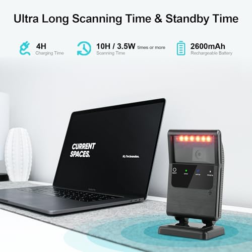 OBZ Wireless Barcode Scanner,Bluetooth Hands-Free Desktop 2D QR Code Reader | USB Wired/2.4G Wireless/Bluetooth Connection,Omnidirectional,2600mAh Battery,Compatible with Windows,Mac,and Linux - style: Bluetooth Hands-Free Scanner