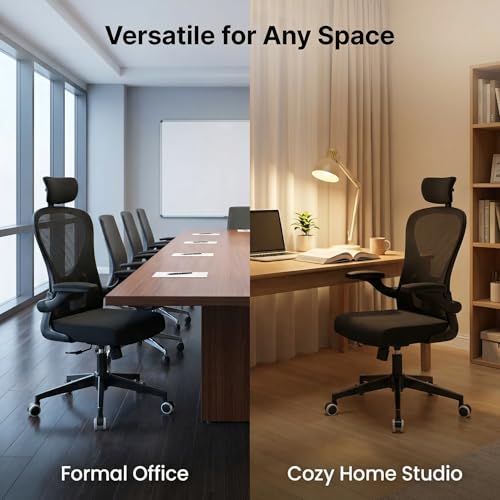 Ergonomic Office Desk Chair High Back Mesh Computer Chair | 360° Swivel Adjustable Lumbar Support & Flip-Up Armrests capacity 300 lbs capacity - color: 02blcak