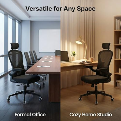 Ergonomic Office Desk Chair High Back Mesh Computer Chair | 360° Swivel Adjustable Lumbar Support & Flip-Up Armrests capacity 300 lbs capacity - color: 02blcak