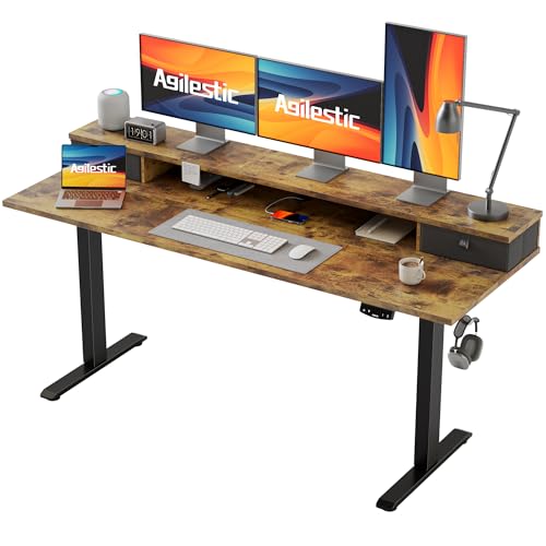Agilestic 63 * 24 Inch Electric Standing Desk with Drawers, Rustic Brown - color: Rustic Brown, size: 63 x 24 Inches with 2 drawers