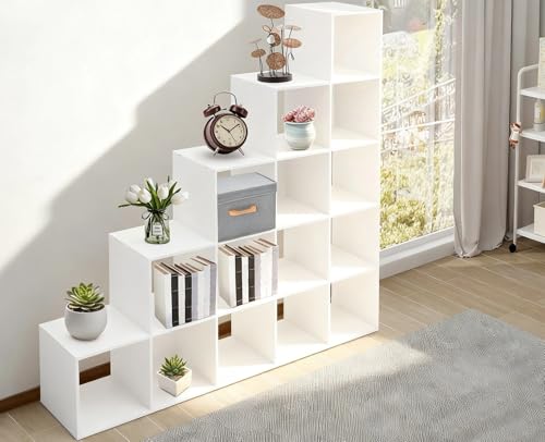 5-Tier Stepped Bookshelf Ladder Cube Storage Cabinet, White, 15 Cubes - color: White, size: 15 Cubes
