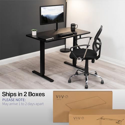 VIVO Manual Height Adjustable 43 x 24 inch Stand Up Desk, Black Solid One-Piece Table Top, Black Frame, Standing Workstation with Foldable Handle, DESK-KIT-MB4B - color: Black Top / Black Frame, size: 43" x 24"