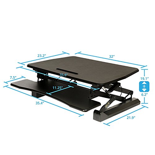 Seville Classics OFF65806 Airlift 36" Electric Height Adjustable Standing Desk Converter Workstation with 2.1A USB Charger Ergonomic Motorized Dual Monitor Riser Full Black - color: Electric Black