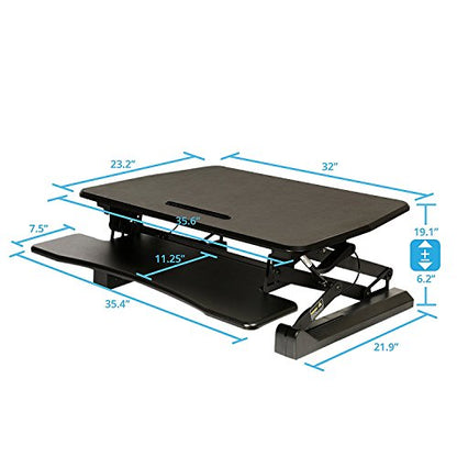 Seville Classics OFF65806 Airlift 36" Electric Height Adjustable Standing Desk Converter Workstation with 2.1A USB Charger Ergonomic Motorized Dual Monitor Riser Full Black - color: Electric Black